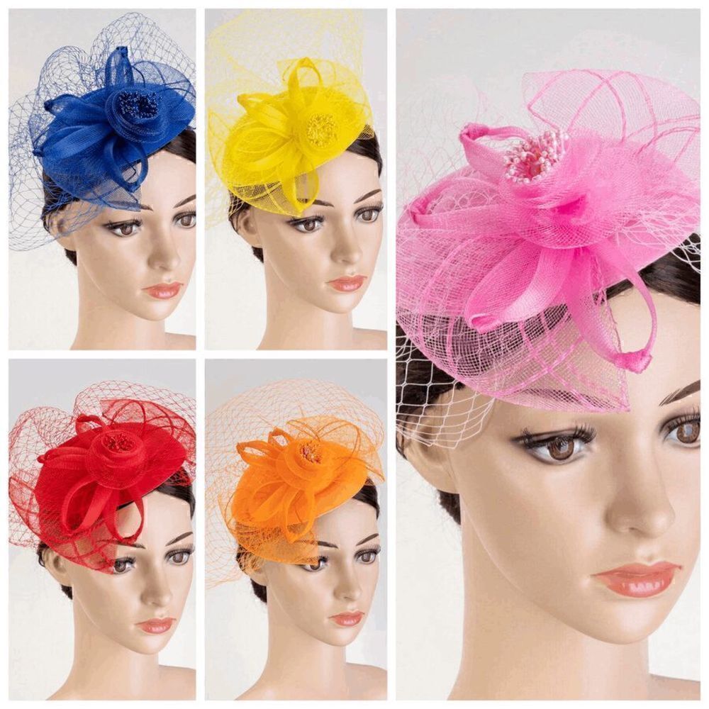 Pinup Accessory 1950s Retro Vintage Fascinator Bright Color Pillbox Veil Hat NEW